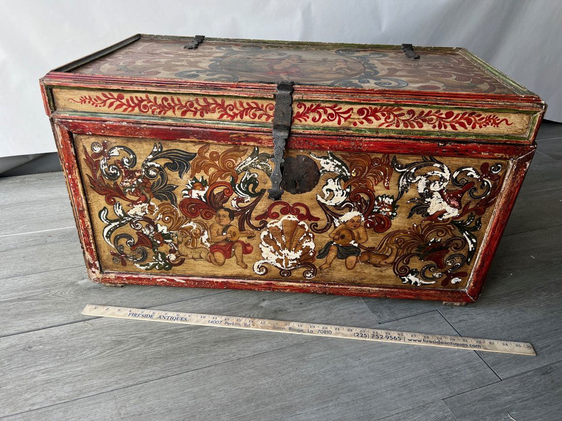 18th- 19th Century Painted Continental Trunk (1 of 13)