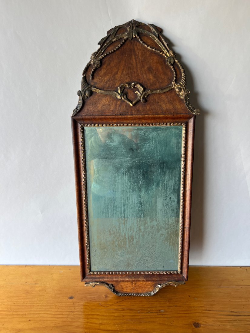 18th- 19th Century English or Dutch Walnut Looking Glass with Original Mirror: 18th- 19th Century English or Dutch Walnut Looking Glass with Original Mirror