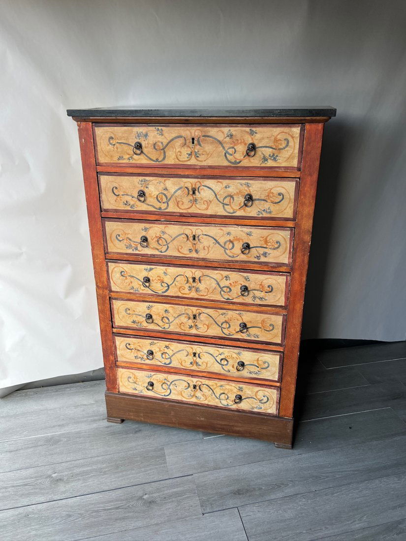 Fine 18th- 19th Century Italian Hand Painted Marble Top 7 Drawer Chest (1 of 10)