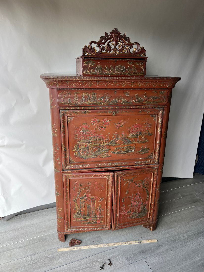 Incredible 19th Century RED Chinoiserie Secretaire Abbatant (1 of 13)