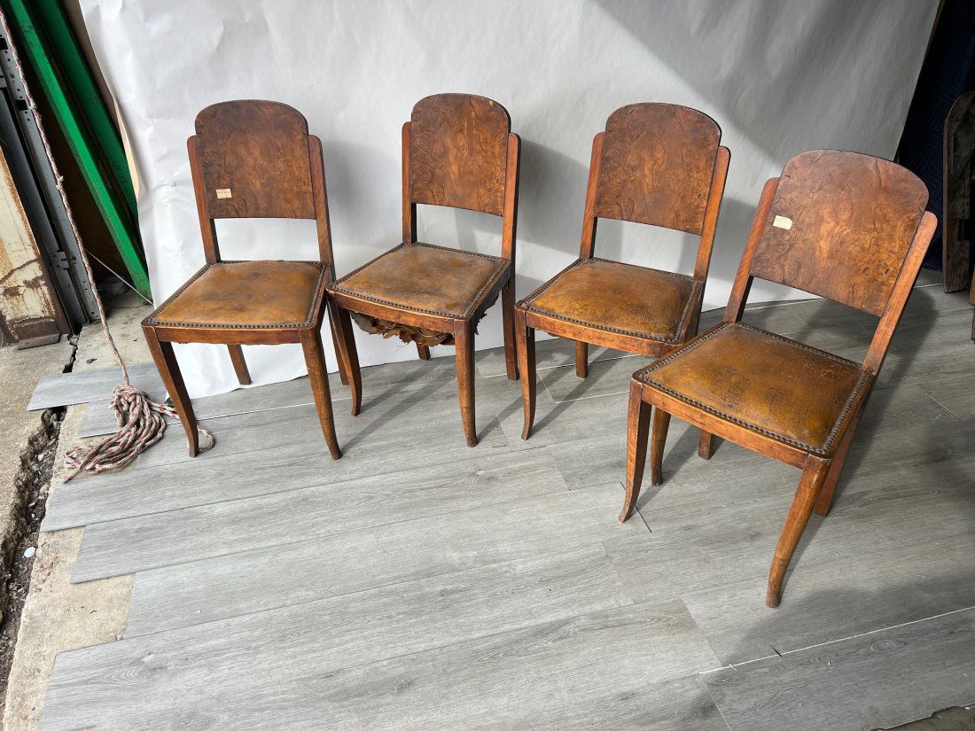 Chic set of 4 Period Art Deco Walnut and Leather Dining Chairs (1 of 13)