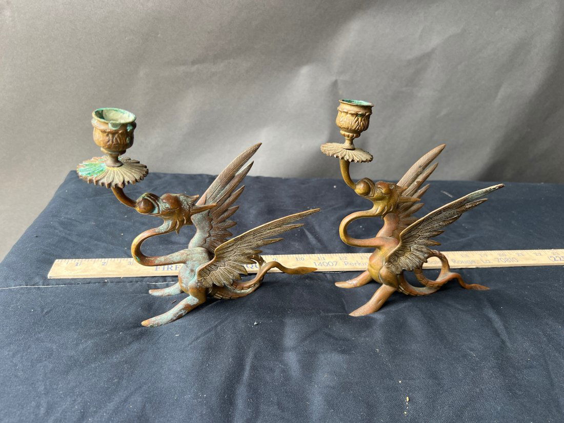 Pair of Brass Dragon Form Candlesticks (1 of 7)