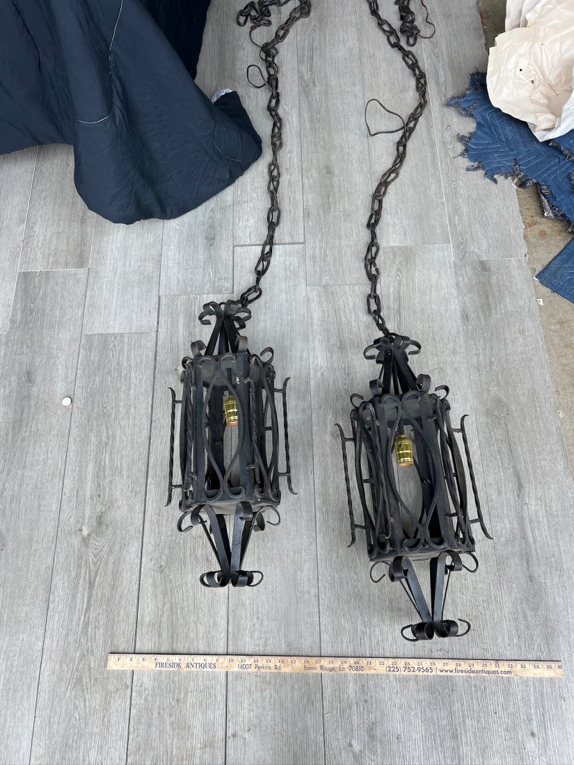 Pair of Hanging Iron Lanterns from a Sea Island Estate: Pair of Hanging Iron Lanterns from a Sea Island Estate