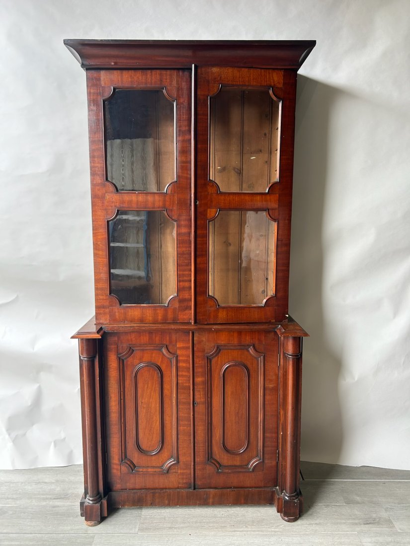 19th Century English 2 Part Paneled Mahogany Cabinet (1 of 7)