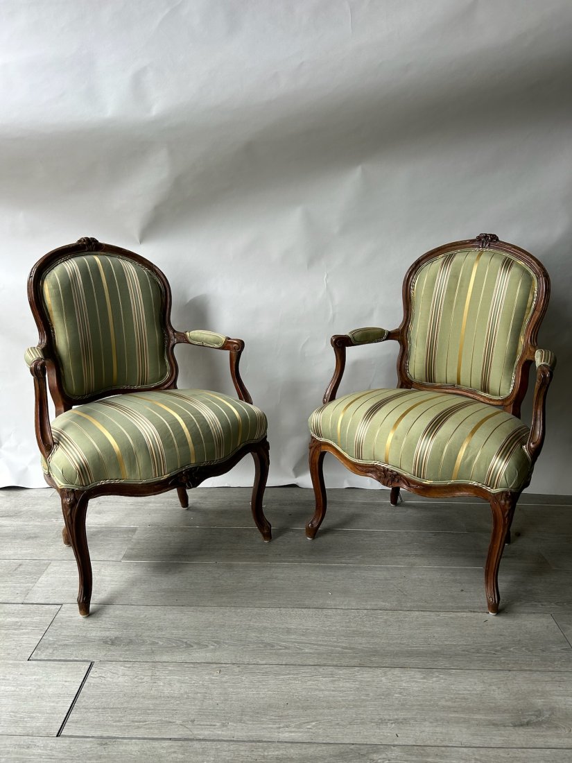 Pair of 19th- 20th Century French Armchairs. Great upholstery: Pair of 19th- 20th Century French Armchairs. Great upholstery