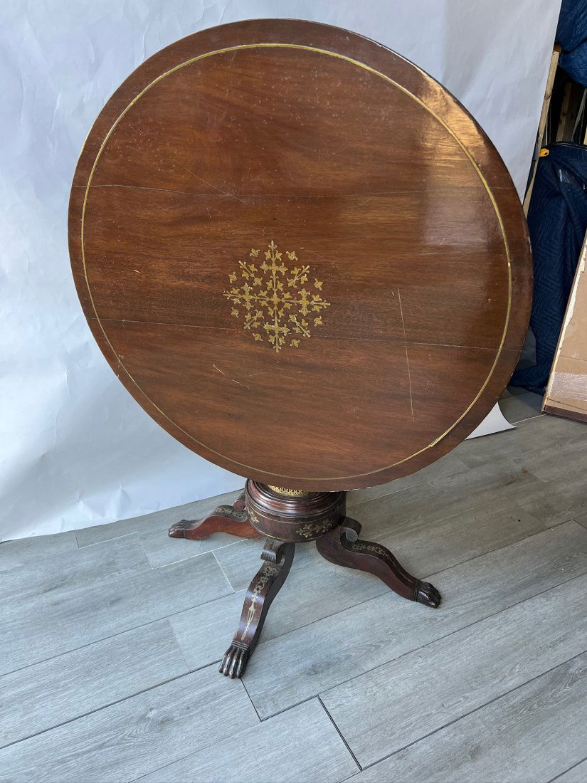 Fine Brass Inlaid English Regency Center Table (1 of 11)