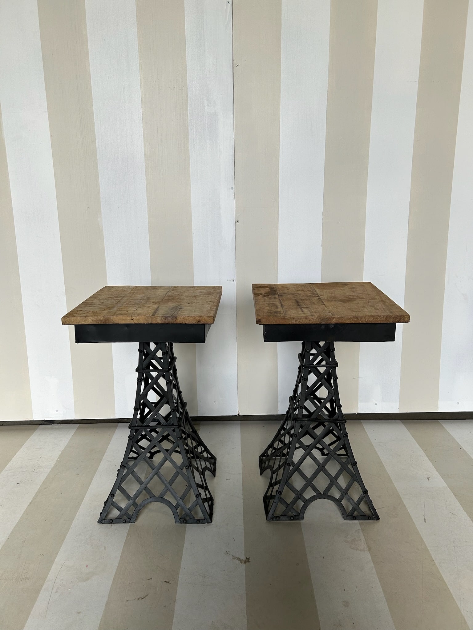Pair of Iron and Wood Eiffel Tower Drinks / Side Tables (1 of 9)