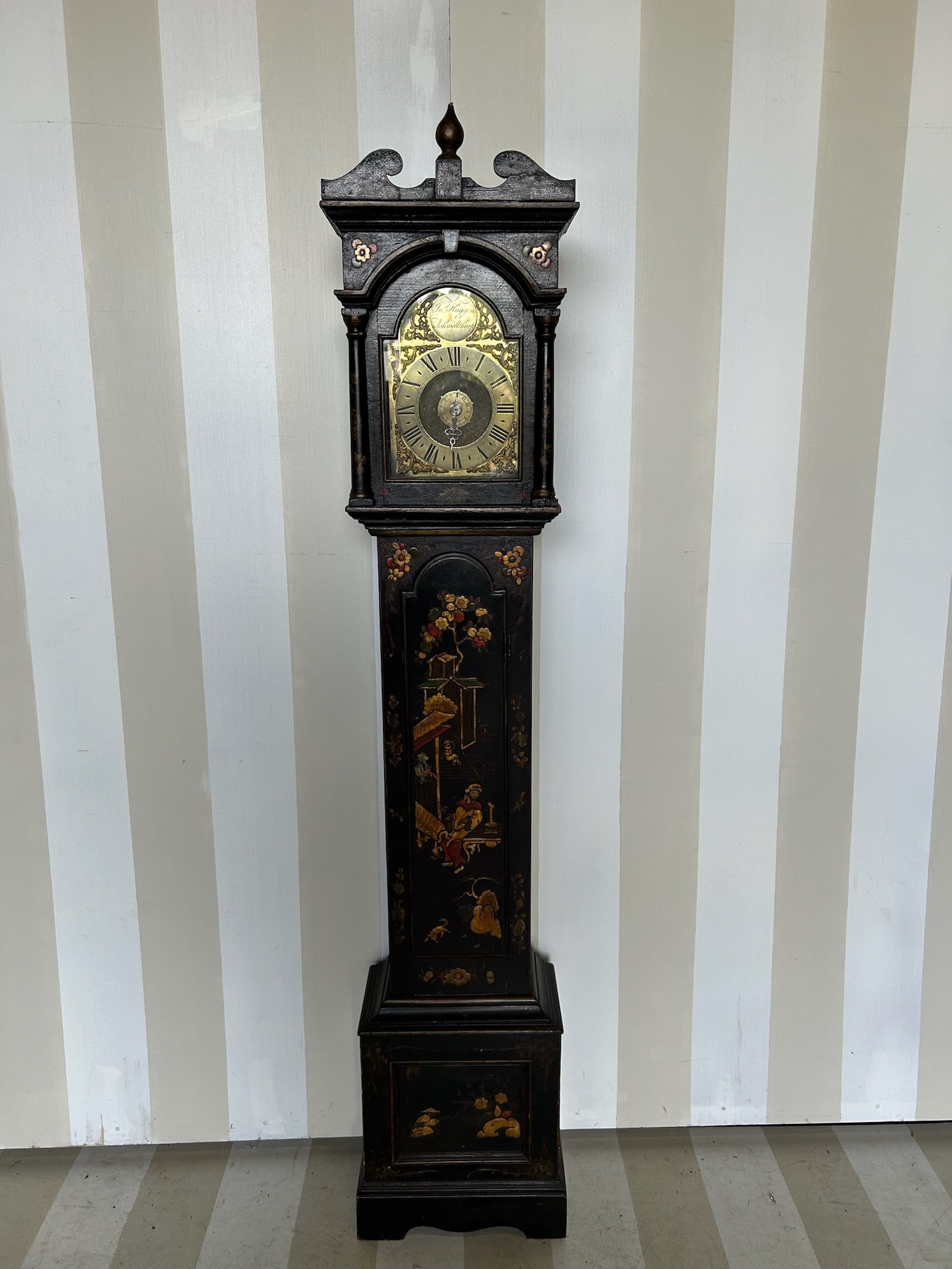 18th Century English Chinoiserie Clock with Brass Dial by John Huggin of Ashwellthorpe (1 of 14)