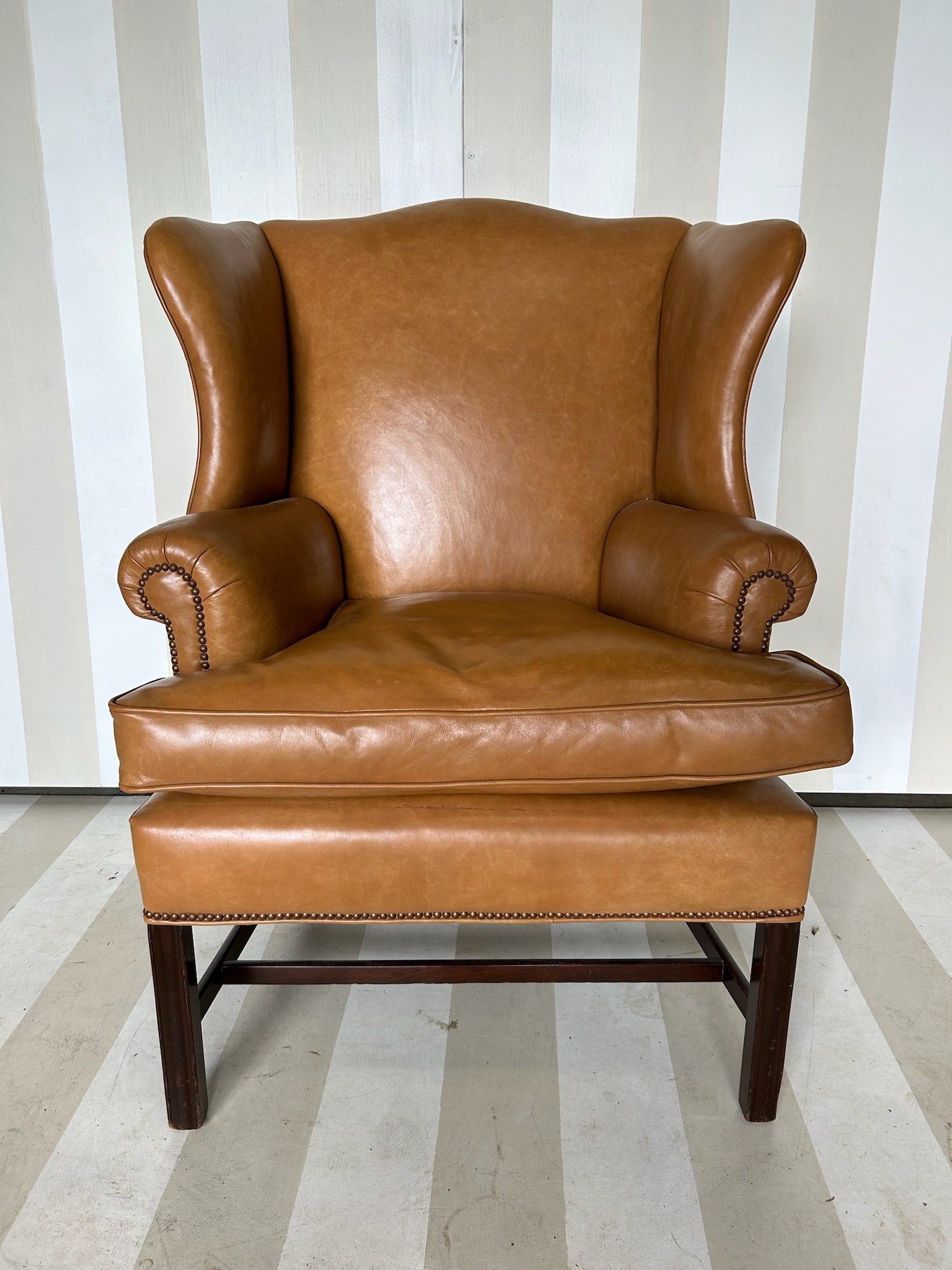 18th- 19th Century English Mahogany and Leather Wingback Chair (1 of 11)
