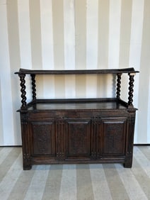 Great 18th-19th Century English Oak Cupboard/ Etagere with Carved Panels