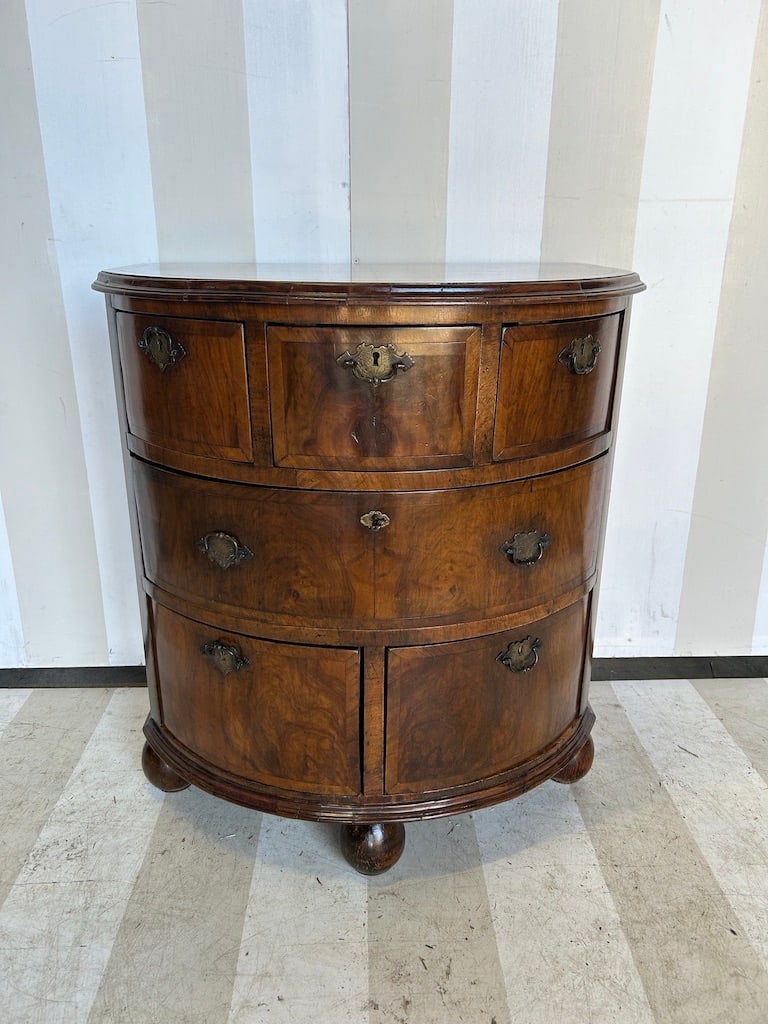 19th Century English Walnut Bedside Chest with Crossbanded Drawers and Ball Feet (1 of 13)