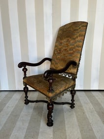 18th- 19th Century French Carved Fauteuil with Stretcher