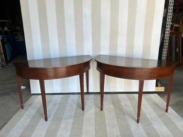 Fabulous Pair of 19th Century English Inlaid Mahogany Demilunes
