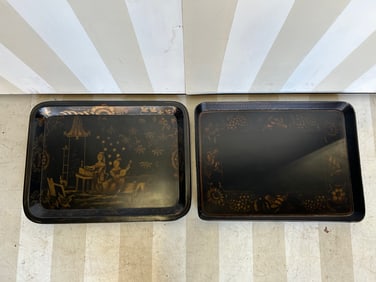 Pair of hand painted chinoiserie tole trays