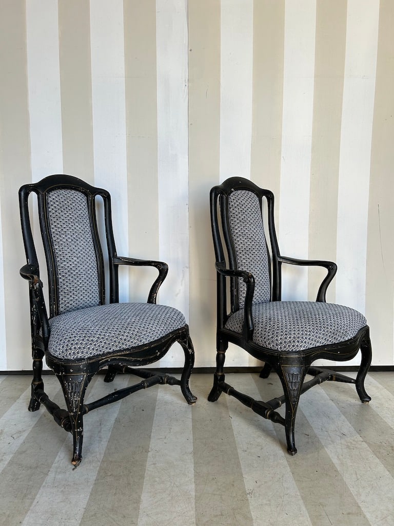 Very Nice Pair of 18th- early 19th Century French Upholstered Arm Chairs: Very Nice Pair of 18th- early 19th Century French Upholstered Arm Chairs