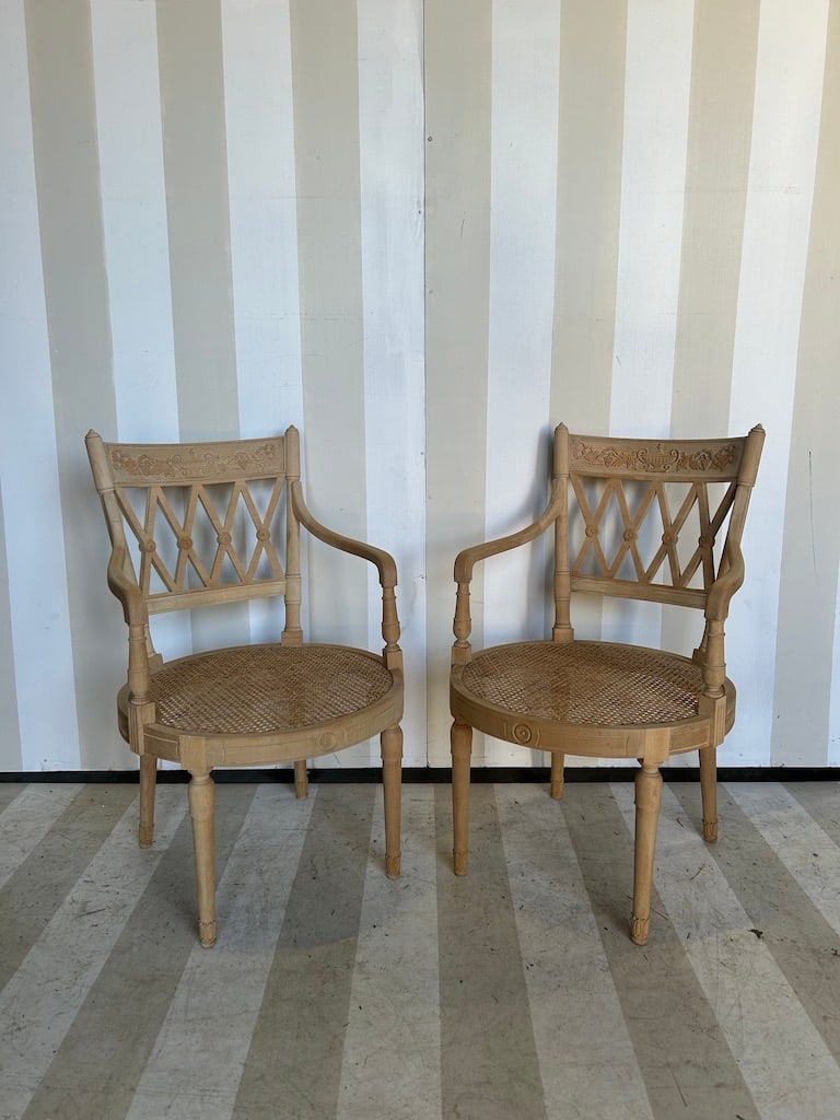 Great Pair of Neoclassical Style Armchairs with Carved Crests and Caned Seats (1 of 14)