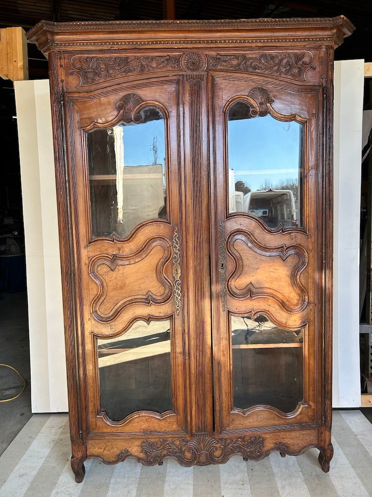 18th Century French Armoire Modified with Glass Panels to a Bookcase/ Cabinet (1 of 19)