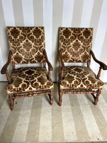 Great Pair of 19th Century Continental Armchairs with Brocade style Upholstery
