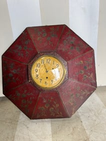 Gorgeous Red Chinoiserie Decorated Wall Clock