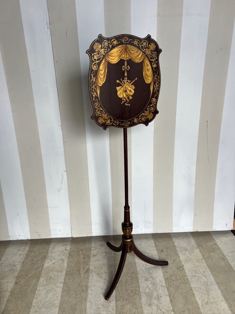 19th Century Paint Decorated Pole Screen- would also make a great floor lamp (1 of 11)