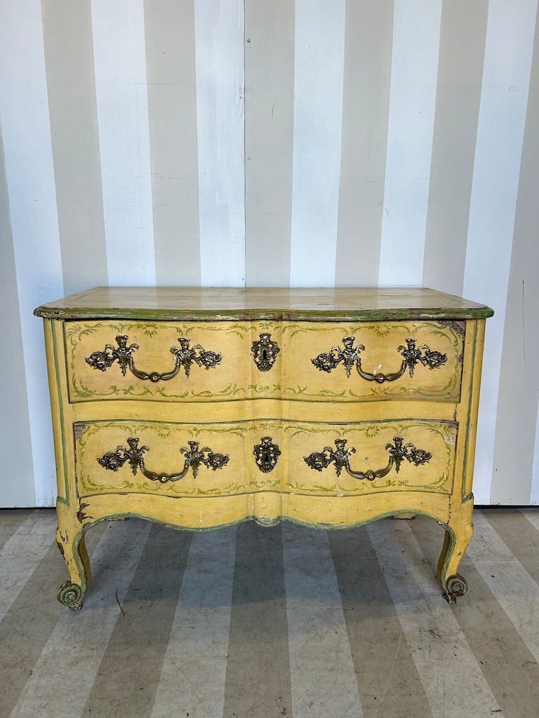 18th- 19th Century French Paint Decorated Chest with Cabriole Legs and Beautiful Hardware (1 of 15)