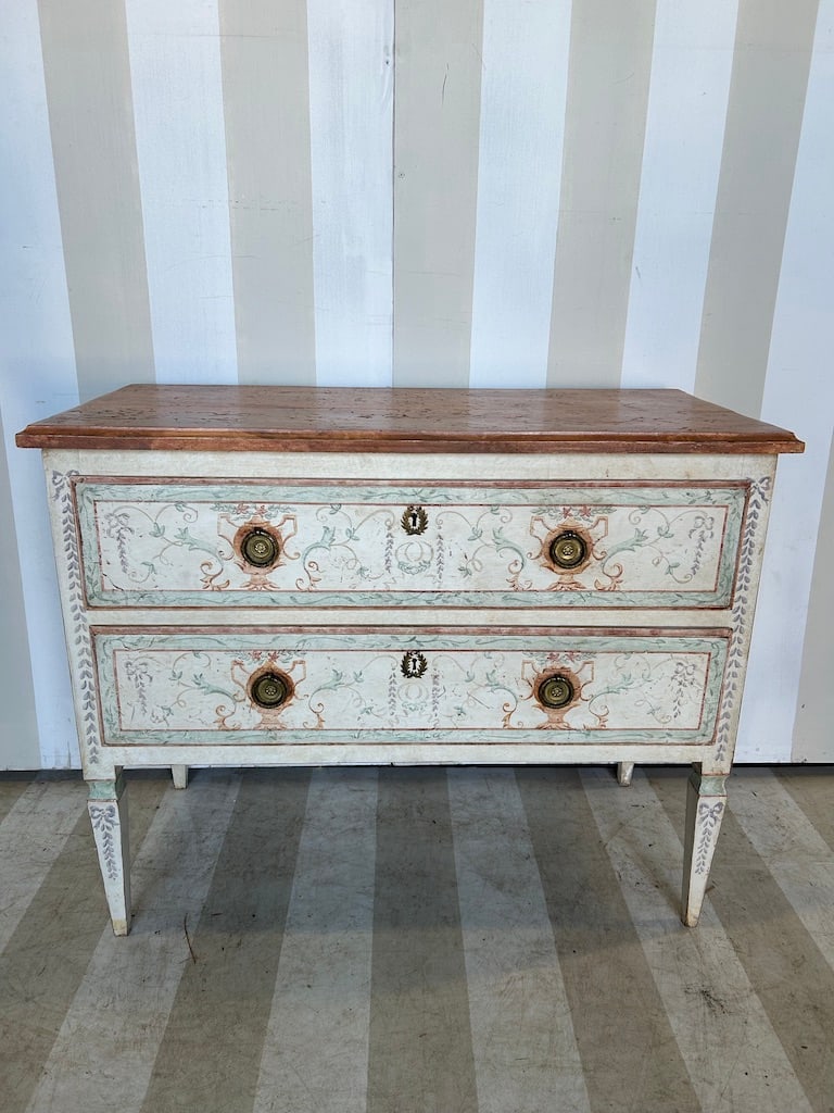 Gorgeous 19th Century Paint Decorated Neoclassical Style Chest with Faux Marble Top (1 of 12)
