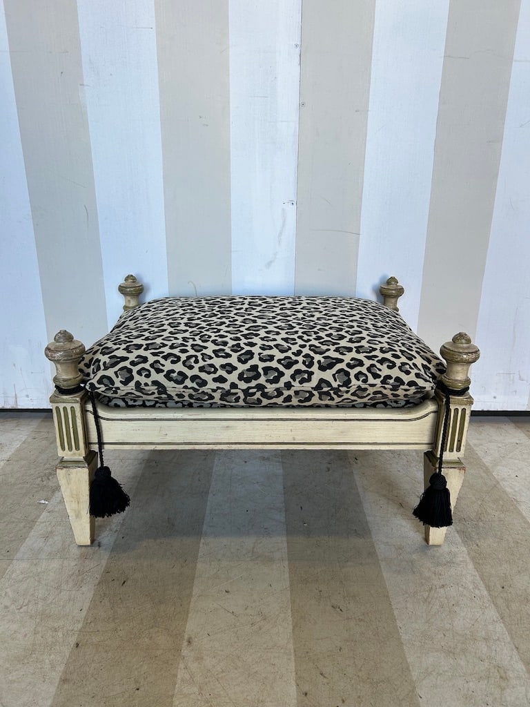 Paint Decorated Cheetah Print French Ottoman (1 of 9)