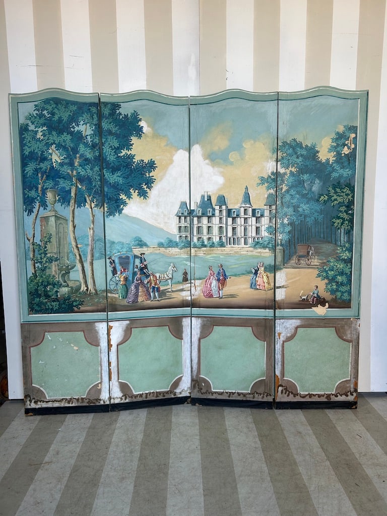 19th Century French Wallpaper Panels Mounted as Screen, possibly Zuber (1 of 16)