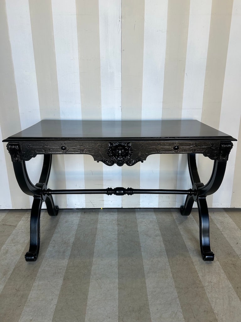 19th Century Continental or English Ebonized Sofa Table with Carved Lion Mask (1 of 13)