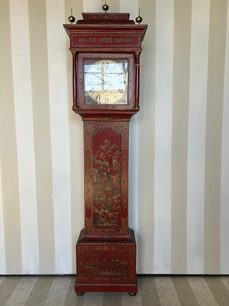 18th- 19th Century English Red Lacquer Chinoiserie Tall Case Clock (1 of 17)