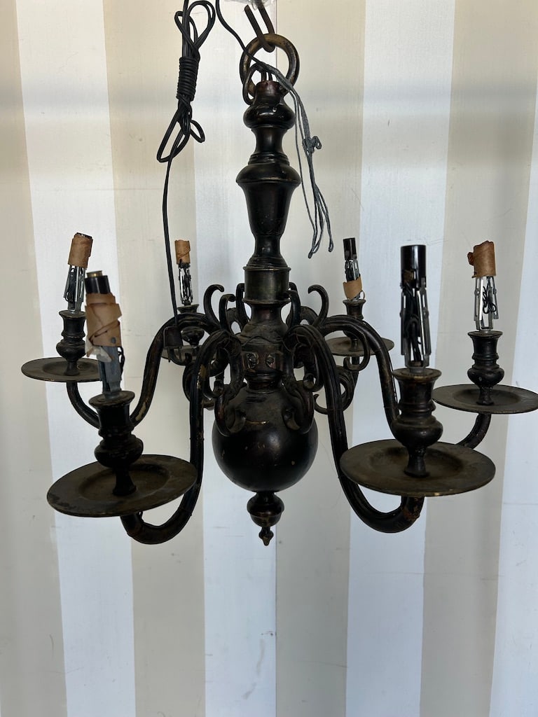 19th Century Dutch Style Patinated Bronze Chandelier: 19th Century Dutch Style Patinated Bronze Chandelier