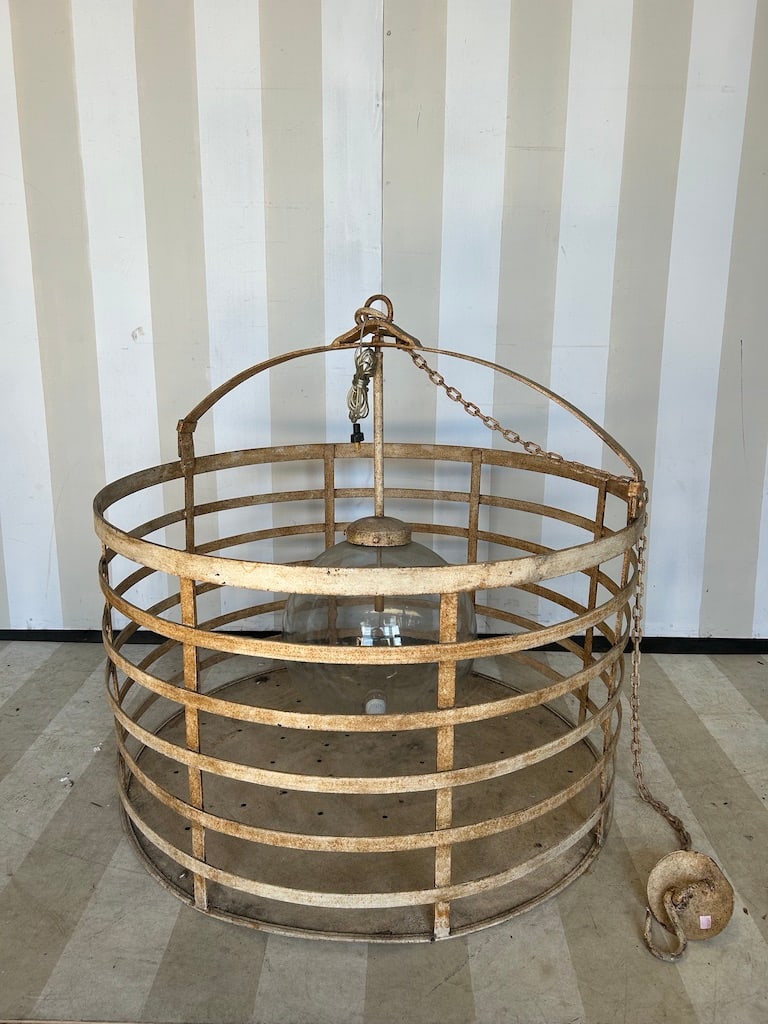 Massive Iron and Glass Vintage Chandelier: Massive Iron and Glass Vintage Chandelier