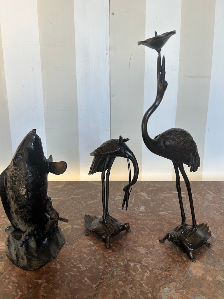 Grouping- Metal Fish Fountain and 2 Metal Egrets (1 of 14)