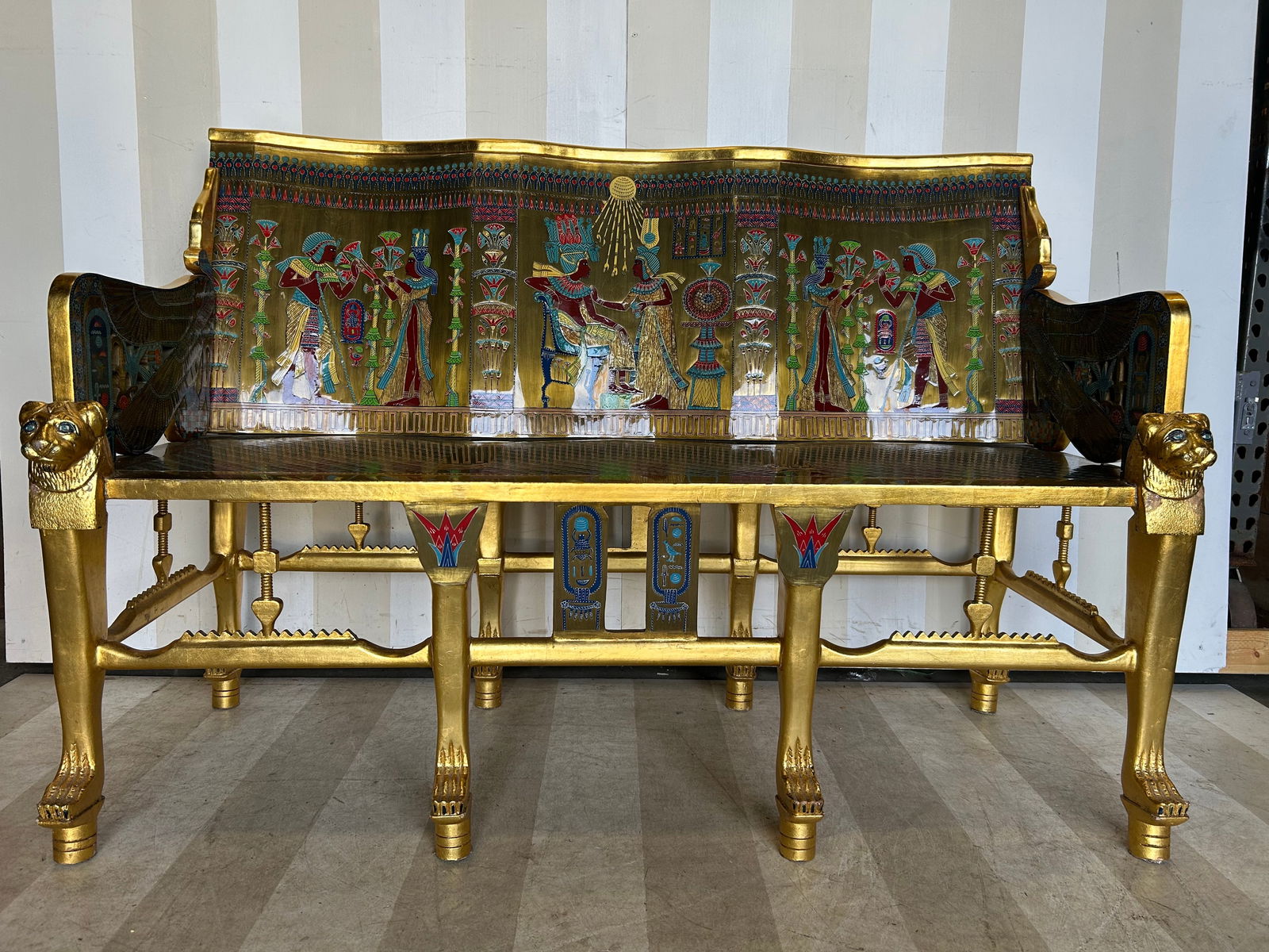 Vintage Lacquered Egyptomania Giltwood Sofa, King Tut inspired: Vintage Lacquered Egyptomania Giltwood Sofa, King Tut inspired