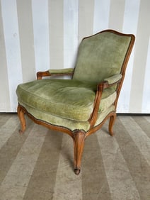 French Fauteuil in Designer Green Velvet Upholstery, likely 19th Century