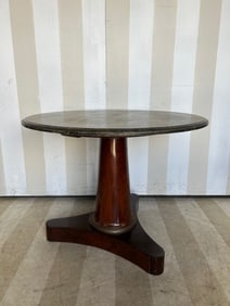 19th Century French Empire Marble Top Mahogany Table- 36" Marble