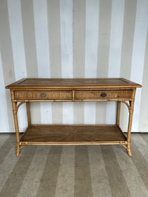 Vintage Pencil Reed Rattan Server with Starburst Motif Top