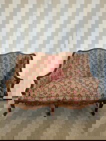 Antique Hand Carved French Walnut Settee, likely 18th-19th Century