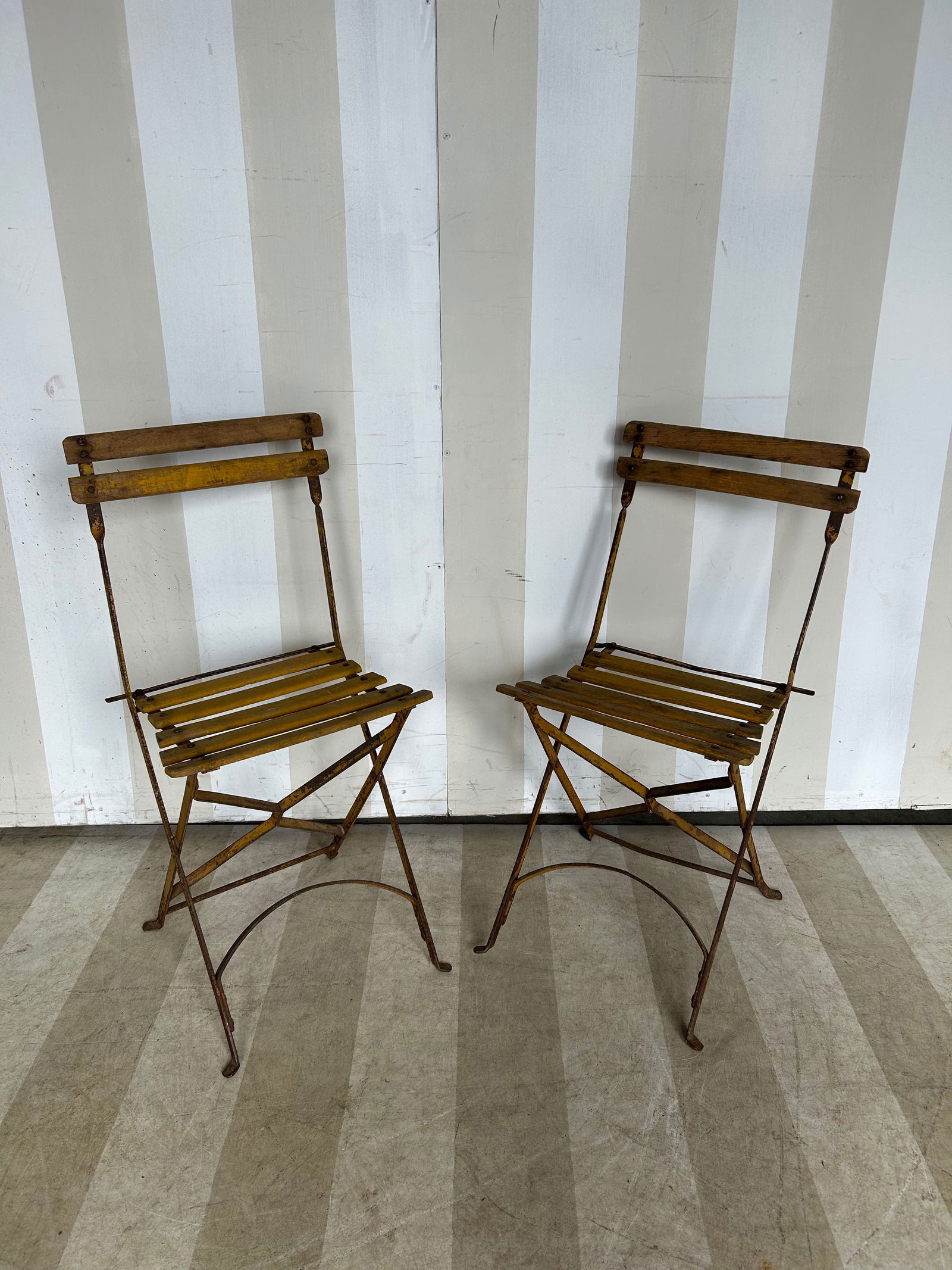 Pair of Vintage French Bistro Chairs in Crusty Paint: Pair of Vintage French Bistro Chairs in Crusty Paint