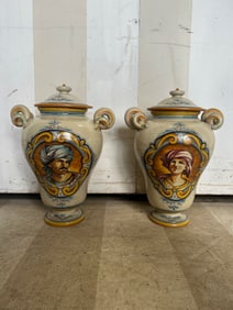 Antique Continental Glazed Lidded Urns, Likely late 19th- early 20th Century