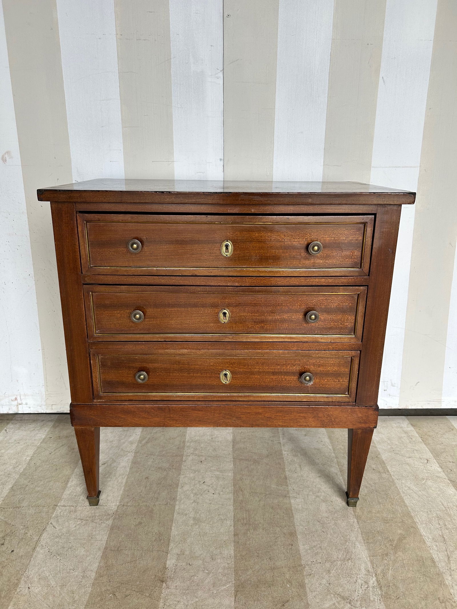 Nice Directoire Style 3 Drawer Bedside Chest (1 of 14)