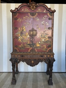 Over the Top Kent Inspired Red Chinoiserie Cabinet on Stand
