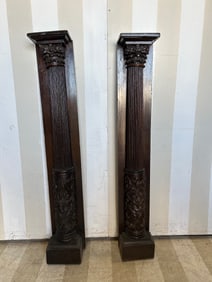 Pair of Antique Mahogany Pilasters, Likely 19th Century