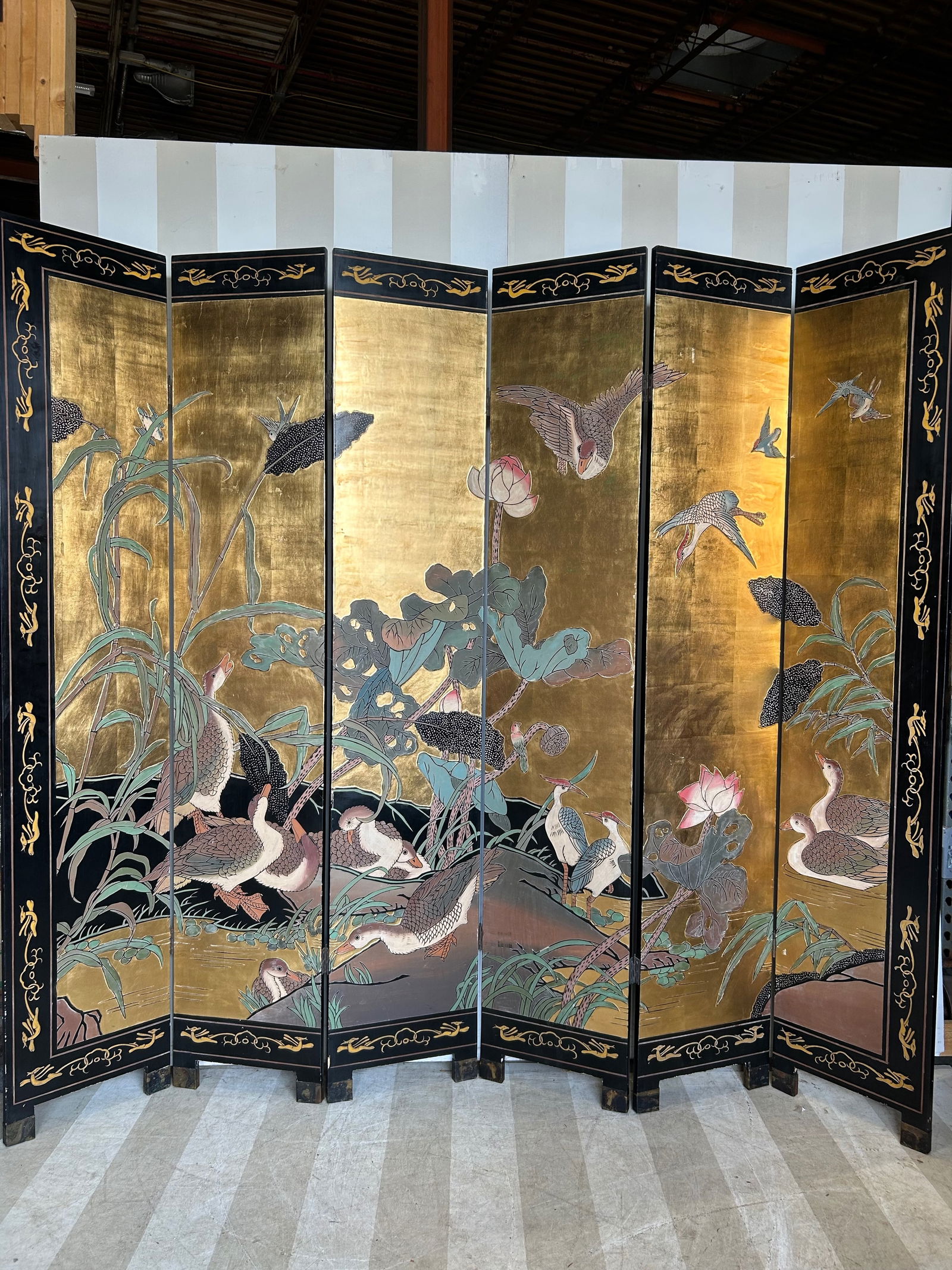 6 Panel Gold Leaf Chinoiserie Screen- Double Sided (1 of 15)