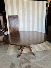 Beautiful Brass Inlaid Mahogany Pedestal Dining Table with Leaves