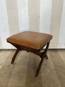 Designer Leather Top Ottoman