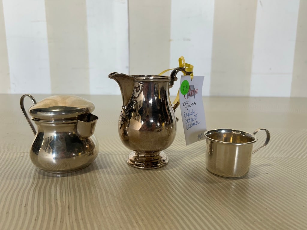 Hallmarked Sterling Silver Creamer and Baby Cup from a Monument Ave Estate: Hallmarked Sterling Silver Creamer and Baby Cup from a Monument Ave Estate