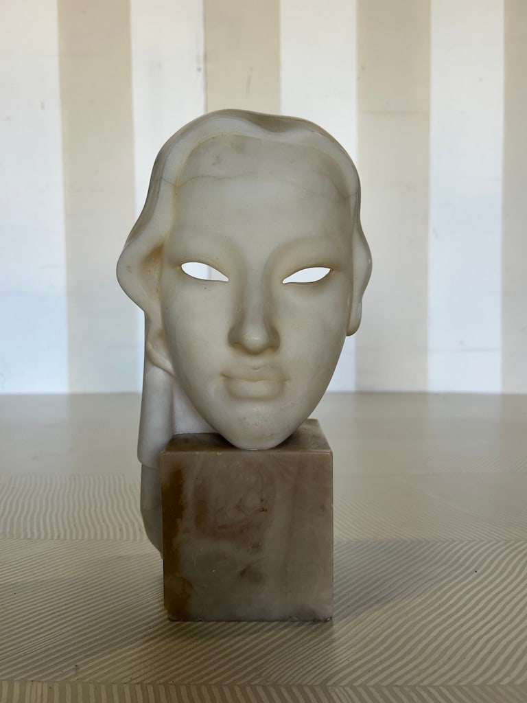 Carved Sculptural Marble Mask on Stand (1 of 13)