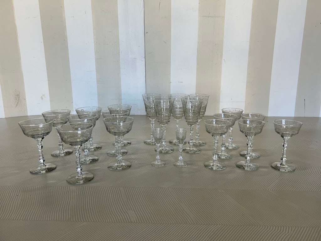 Antique or Vintage Etched Glass or Crystal Wine Glasses and Goblets: Antique or Vintage Etched Glass Wine Glasses and Goblets