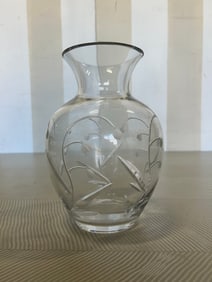 Crystal or Glass Vase with Etched Flowers